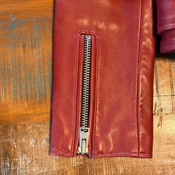 All Saints Dark-Cherry Leather Balfern Biker Jacket (size- US:6, EU:38, UK:10) - Picture 6 of 14